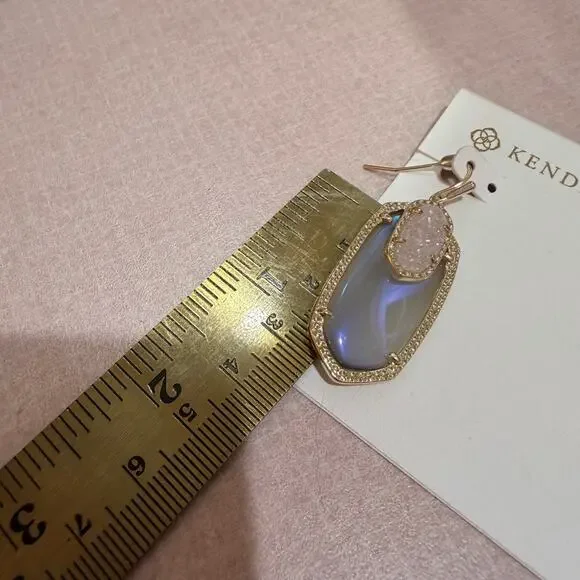 Kendra Scott Emmy Drop Earrings in opalite w Iridescent Drusy gold tone - Picture 2 of 4